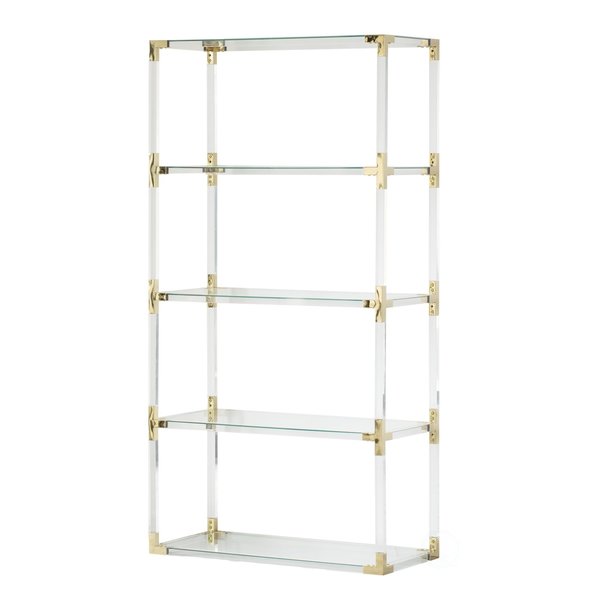 Fabulaxe Acrylic Gold Metal Modern 4 Shelf Etagere Bookcase with Glass Shelves QI003965L